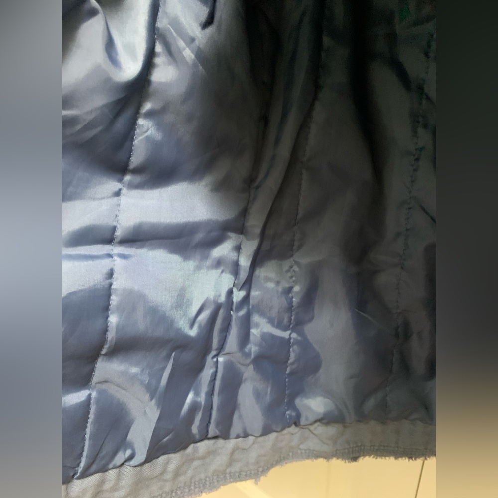 Denim Blue Size Small Lined Nikita Jacket Funnel Collar frayed hem Velour Piping - Picture 7 of 14